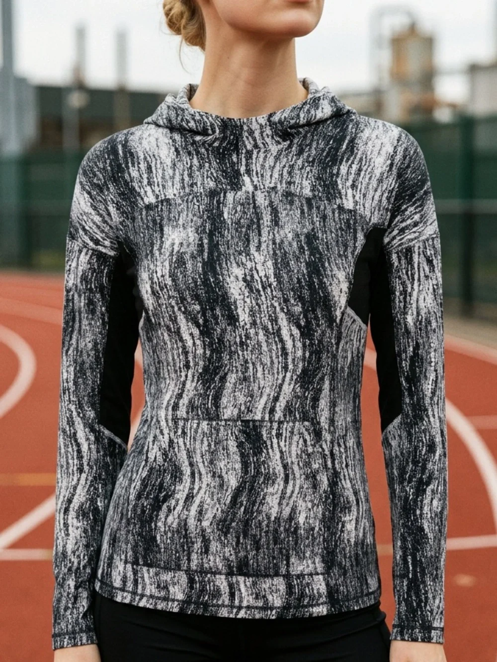 Lululemon Women's Black & White Marbled Hooded Athletic Top